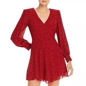 Alice + Olivia POLLY Leopard Print V-Neck Strong-Shoulder A-Line Mini Dress